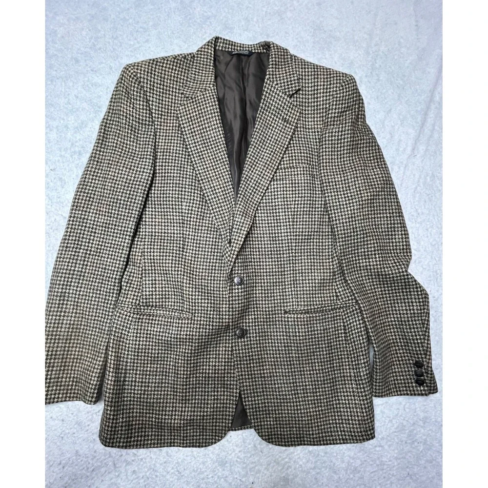 Vintage Burberrys Prorsum Mens Wool Houndstooth Blazer Jacket Brown 1987 42R‎